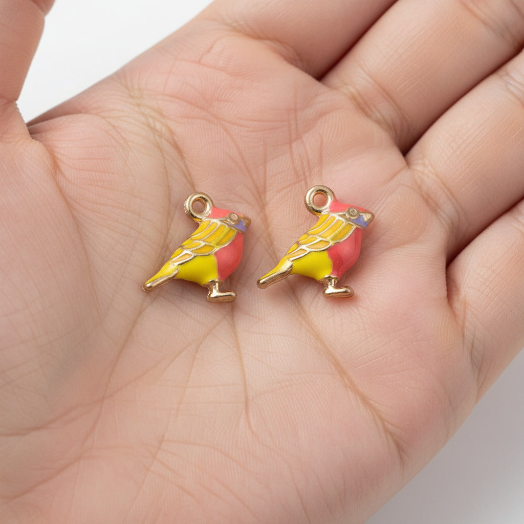 Gold Plated 3D Enamel Canary Bird Charms 14x17mm - Pack of 2