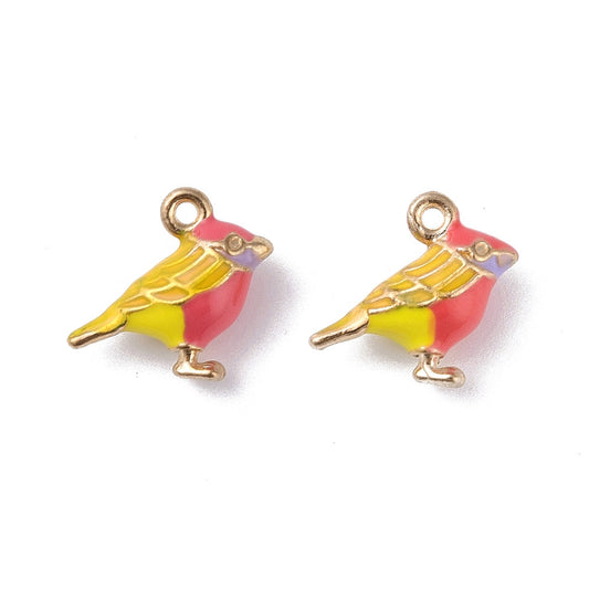 Gold Plated 3D Enamel Canary Bird Charms 14x17mm - Pack of 2