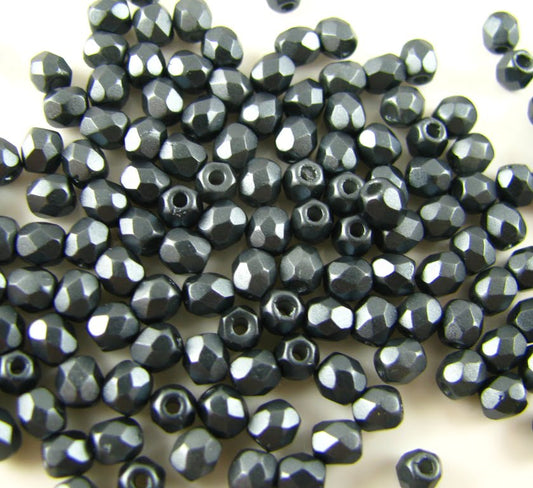 3mm Czech Fire Polish – 02010/25037 –Matte-Hematite x 100