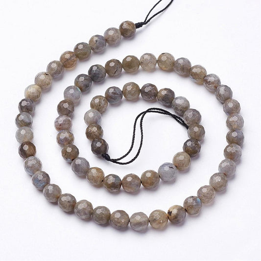 6mm Natural Faceted Labradorite Bead Strand - Approx 60 Beads