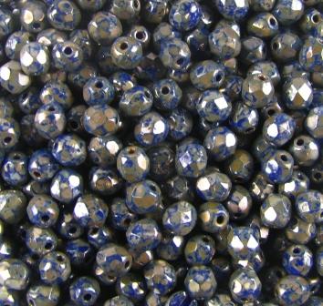 4mm Czech Fire Polish – 33050/43400 – Picasso Blue x 100