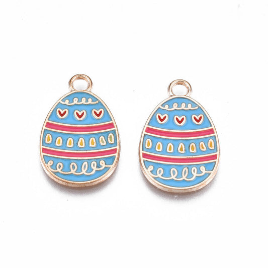 Gold Plated Enamel Easter Egg Charms 22x14mm - Pack of 2 - Cornflower Blue