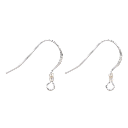 Sterling Silver Earring Hook Flat with Coil – Per Pair
