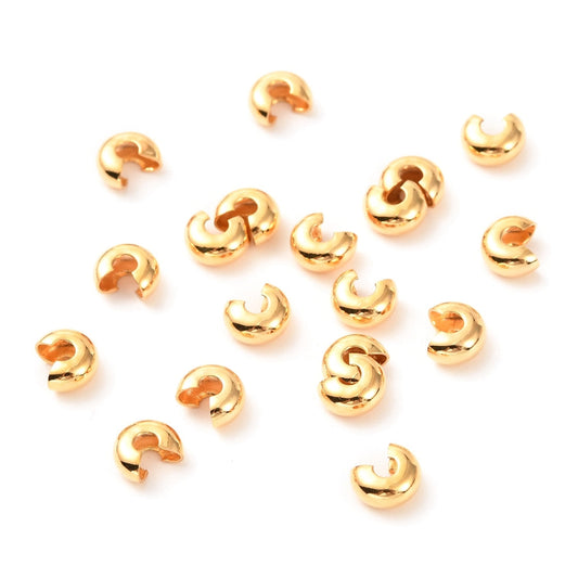 18k Gold Plated 3mm Crimp Covers x 50