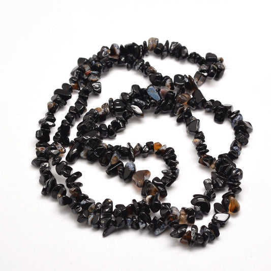 5x8mm Natural Black Onyx Chip Beads - 78cm Strand