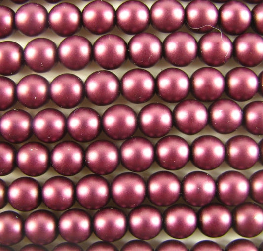 6mm Czech Round Glass Pearl Strand of 36 – 70160 – Frosted Mulberry