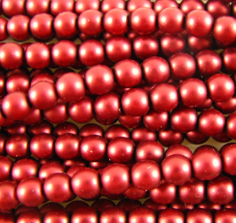 4mm Czech Round Glass Pearl - Bag of 100 – 70198 – Frosted Cranberry