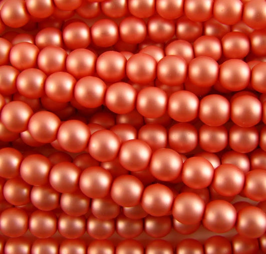 4mm Czech Round Glass Pearl Strand of 55 – 70588 – Frosted Coral