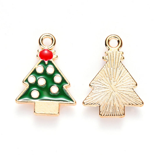 Gold Plated Enamel Geometric Christmas Tree Charm - 20x14.5mm - Pack of 2
