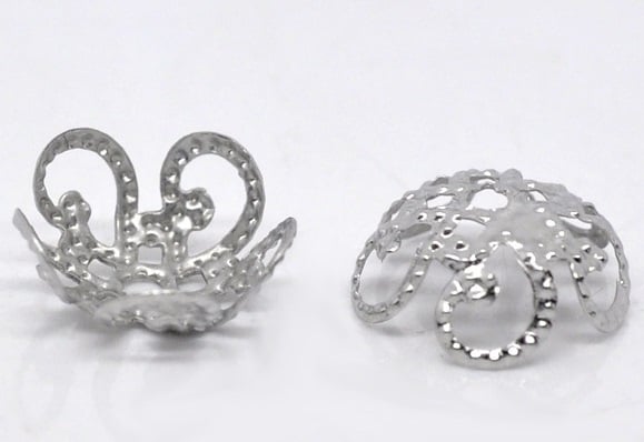 Silver Light Weight Filigree Bead Cap - Pack of 10