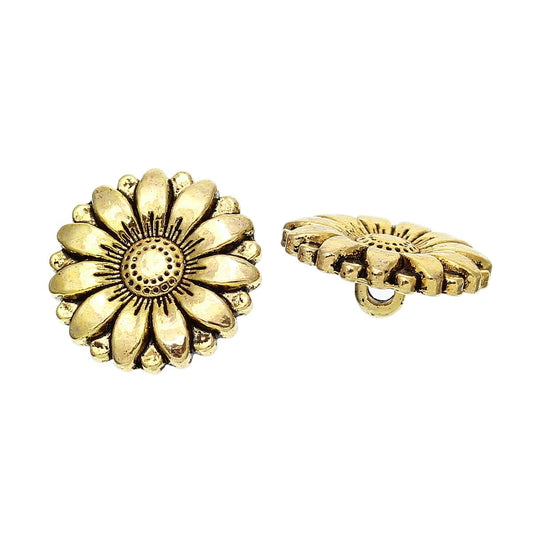 Antique Gold Sunflower Button 18mm