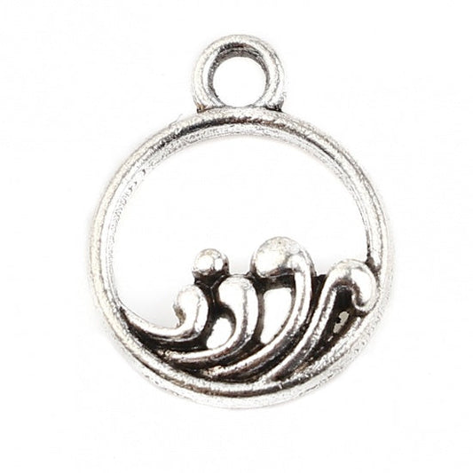 Antique Silver Wave Charm - 14x11mm