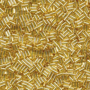 3mm Miyuki Bugle Beads (Size #1) - 7g Bag - Silver Lined Gold - 3