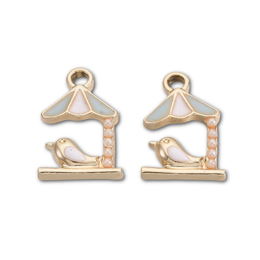 Gold Plated Enamel Bird Table Charms 14.5x10mm - Pack of 2