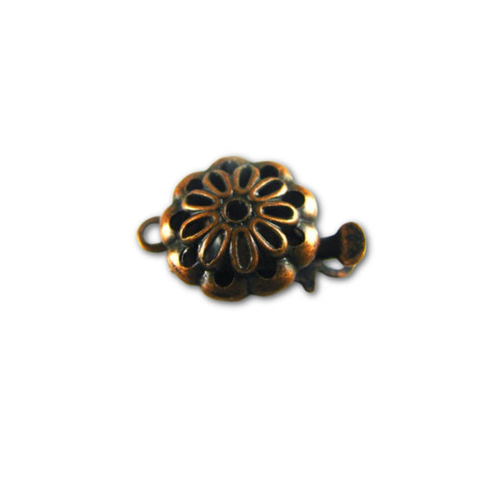 Round Filigree Box Clasp 13x9mm - Antique Copper - Pack of 10