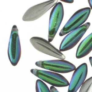 Czech Glass Dagger Beads 5x16mm – Strand of 25 – Backlit Petrol