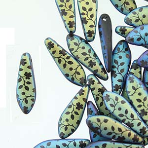 Czech Glass Dagger Beads 5x16mm – Strand of 25 – Jet Matte Flower