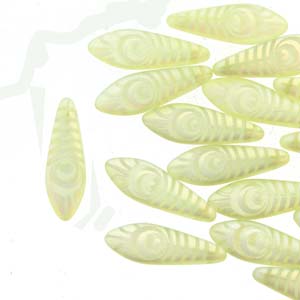 Czech Glass Dagger Beads 5x16mm – Strand of 25 – Yellow Transparent Laser AB Eye
