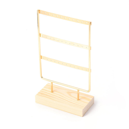 Three Layer Iron Earring Display, Jewelry Display Rack, with Wood Findings Foundation,
