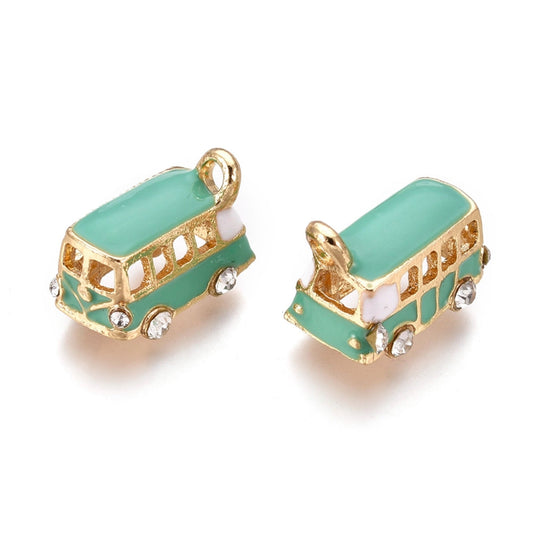 Gold Plated Enamel VW Camper Charm - 18x11x13mm - Pack of 1