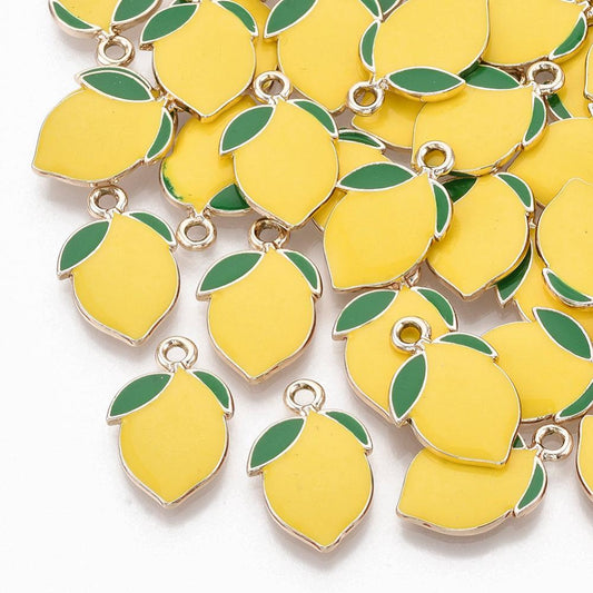 Gold Plated Enamel Lemon Charm - 20.5x13.5mm - Pack of 2