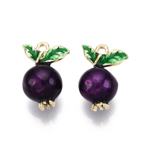 Gold Plated Enamel Blueberry or Beetroot Charm - 18x12mm - Pack of 2