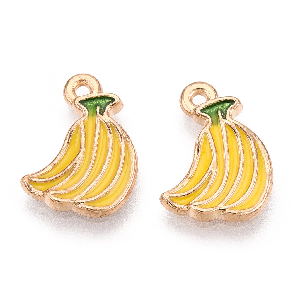Gold Plated Enamel Banana Charm - 15x11mm - Pack of 2