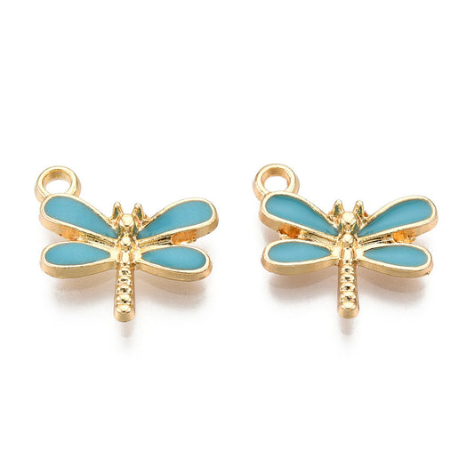 Gold Plated Enamel Dragonfly Charm - 14.5x15mm - Pack of 2