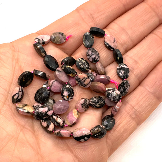 8x6mm Natural Rhodonite Oval Faceted Bead Strand – Approx 45 Beads