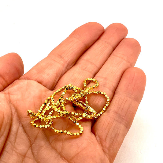 1.5mm Synthetic Hematite Cube Strand - Gold Plated - Approx 240 Beads