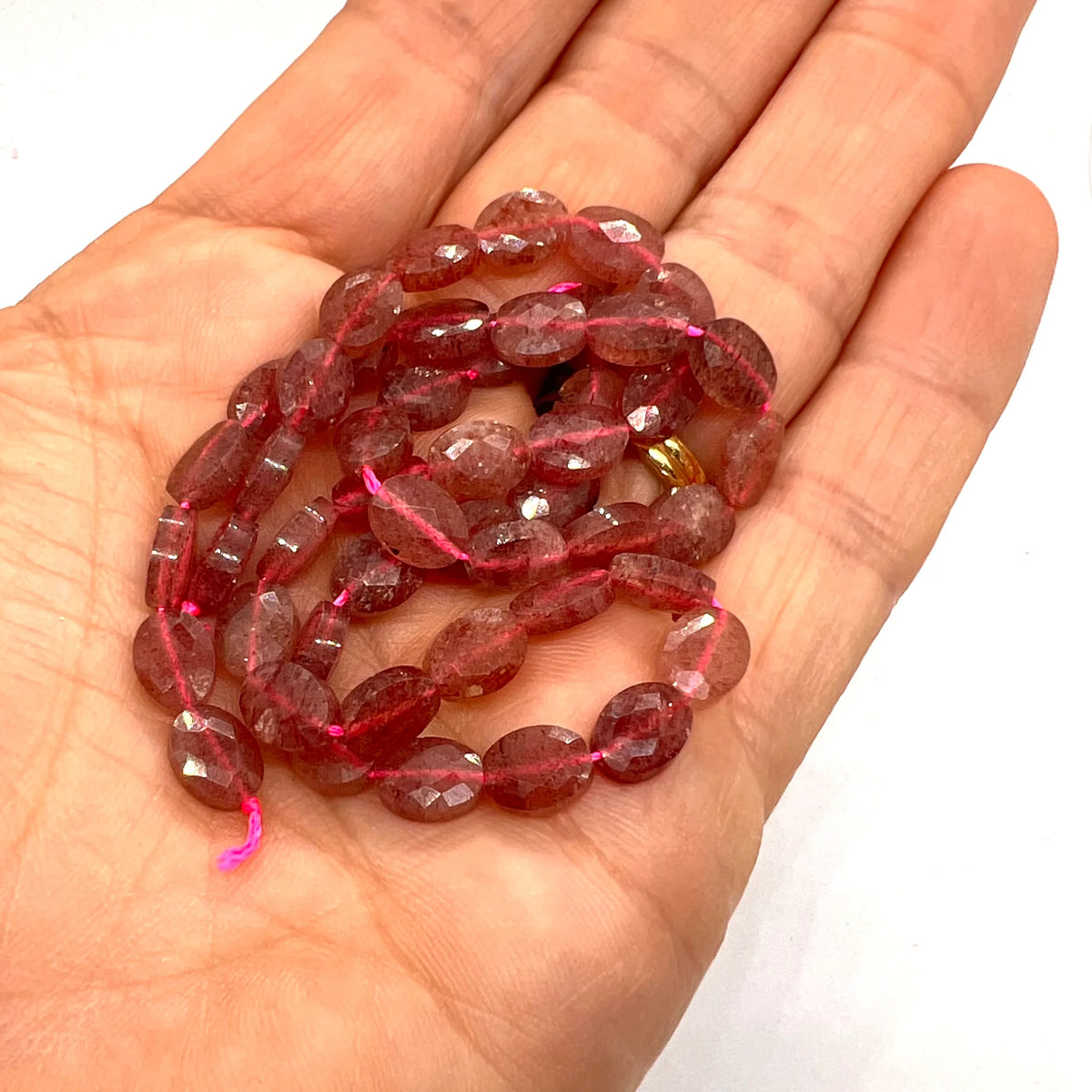 8x6mm Natural Pink Strawberry Quartz Oval Faceted Bead Strand – Approx 45 Beads
