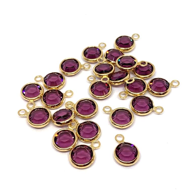 Gold Plated Preciosa Birthstone Channel Charm – 6mm – Amethyst (February Birthstone)
