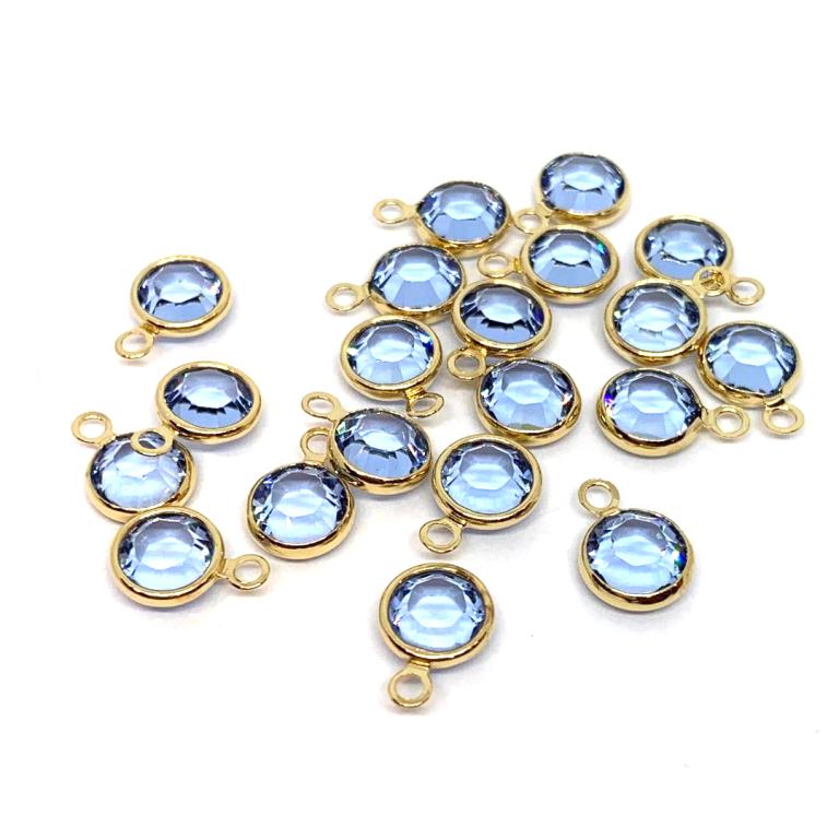 Gold Plated Preciosa Birthstone Channel Charm – 6mm – Light Sapphire (July Birthstone)
