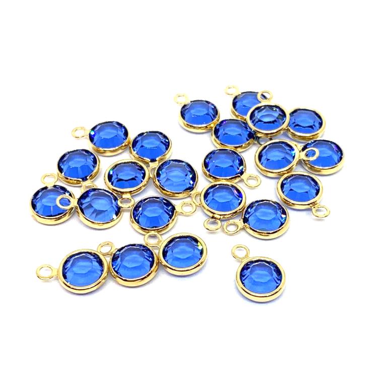 Gold Plated Preciosa Birthstone Channel Charm – 6mm – Sapphire (September Birthstone)