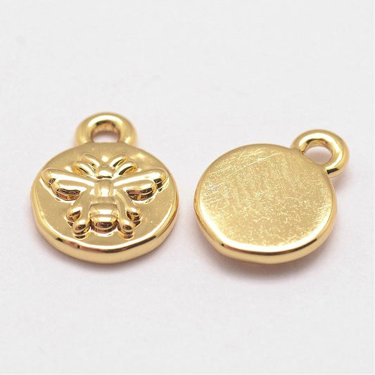 18k Gold Plated Round Bee Disc Charm 10x8mm - Pack of 2