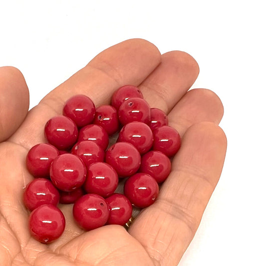 10mm Czech Round Glass Pearl Pack of 25 – 48158 – Dark Coral