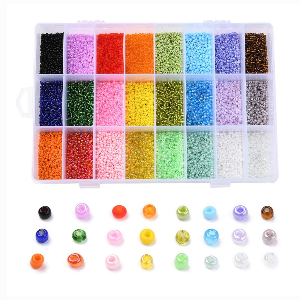 24 Colour Opaque/Silver Lined/Transparent Seed Bead Box - 12g of Each Colour!