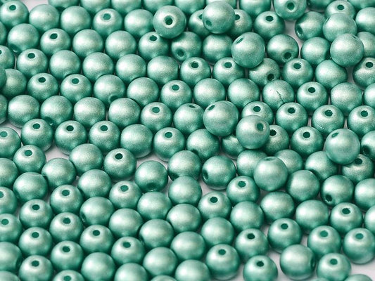 3mm Pressed Glass Round Beads - Pack of 100 - Alabaster Metallic Emerald