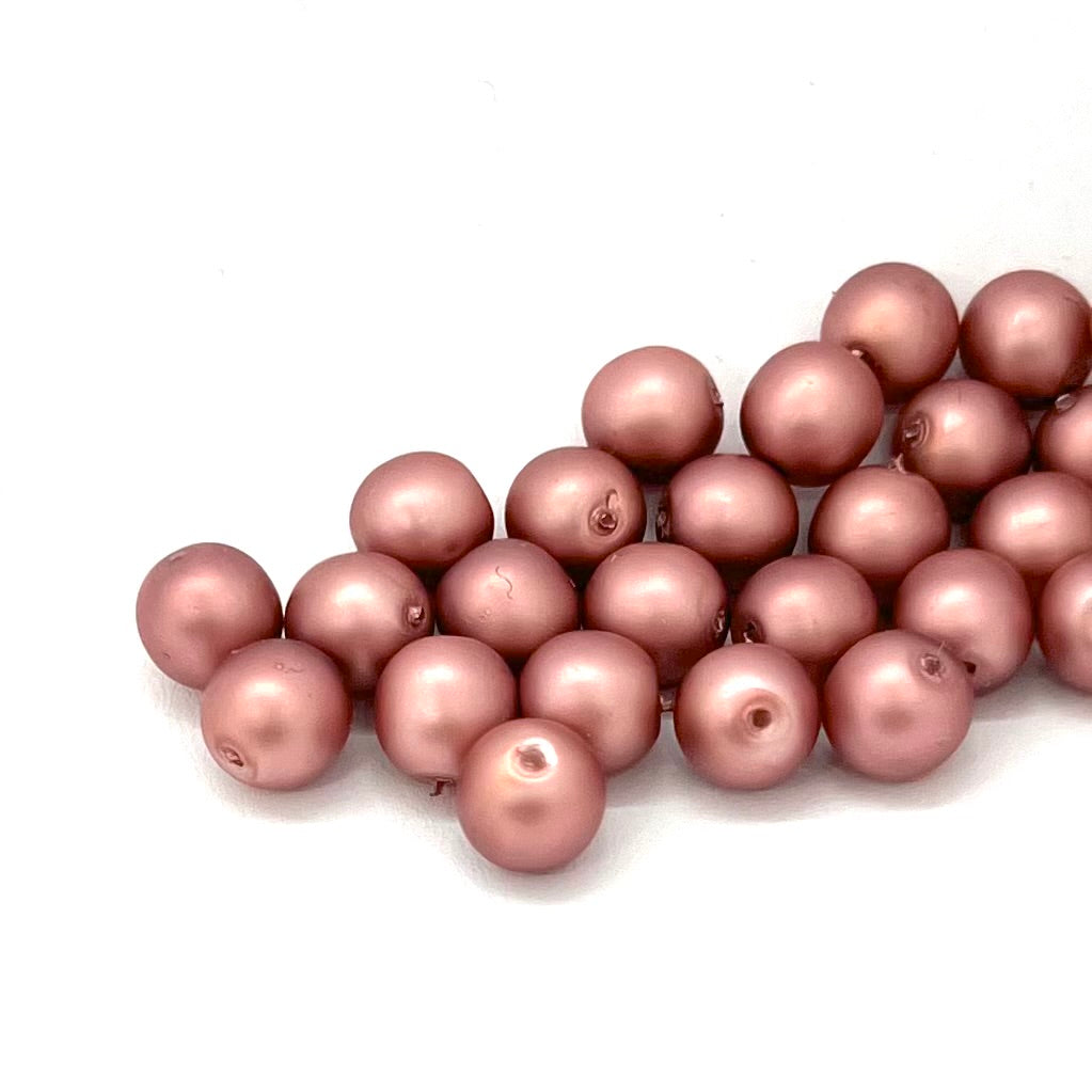 8mm Czech Round Glass Pearl Pack of 25 – 70188 – Frosted Old Rose