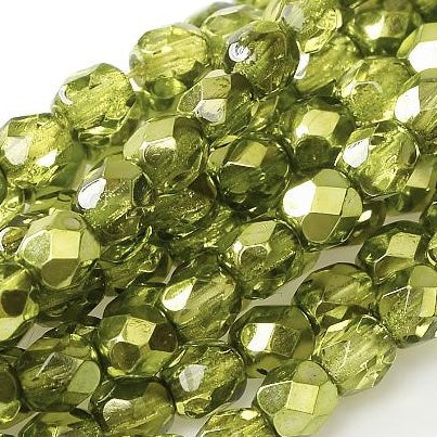 6mm Czech Fire Polish - 00030/67554 – Crystal Olive Metallic Ice x 50