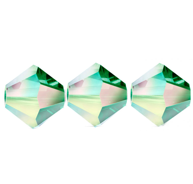 4mm Preciosa Bicones - Emerald AB2X - Pack of 30