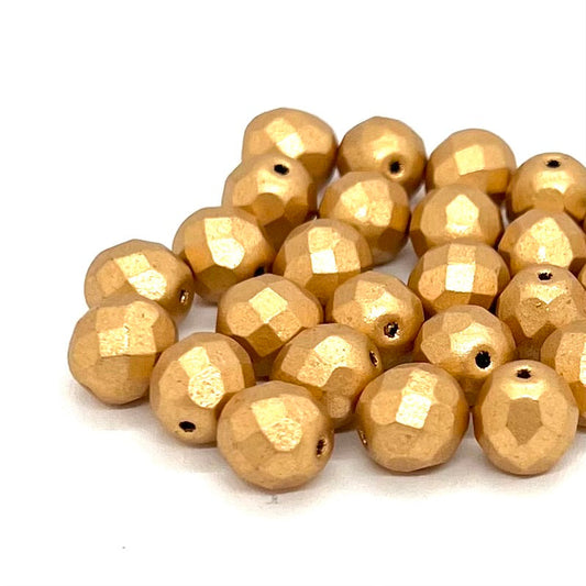 8mm Czech Fire Polish - Pack  of 25 – 01710 – Light Gold Matte