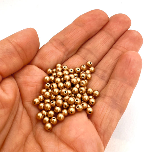 4mm Czech Glass Pearl Beads - 01710 - Pack of 100 - Light Gold Matte