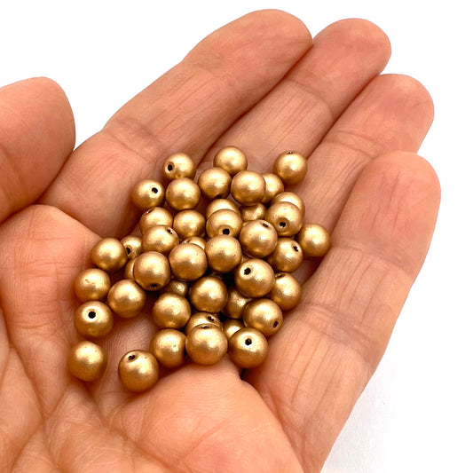 6mm Czech Glass Pearl Beads - 01710 - Pack of 50 - Light Gold Matte