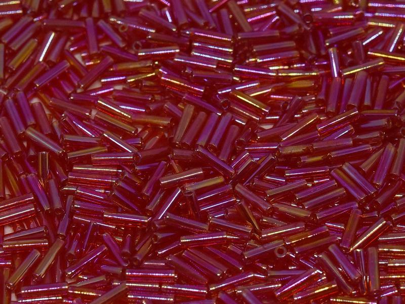 3mm Miyuki Bugle Beads (Size #1) - 7g Bag - Transparent Red AB - 254