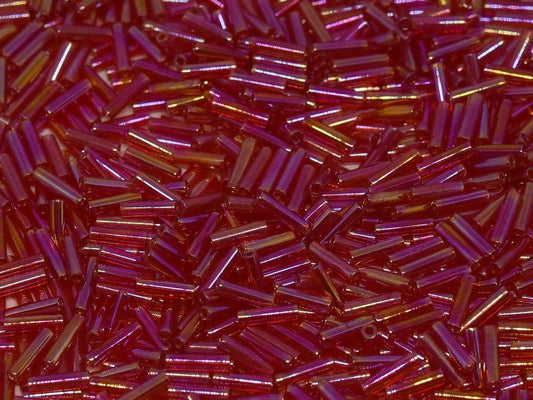 3mm Miyuki Bugle Beads (Size #1) - 7g Bag - Transparent Red AB - 254