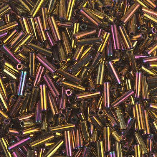 3mm Miyuki Bugle Beads (Size #1) - 7g Bag - Metallic Gold Iris - 462