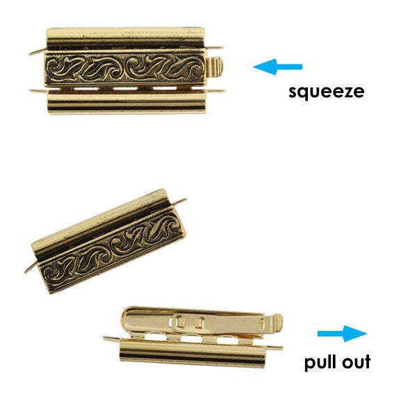 Beadslide Clasp 10x24mm - Swirl Design - Antique Gold