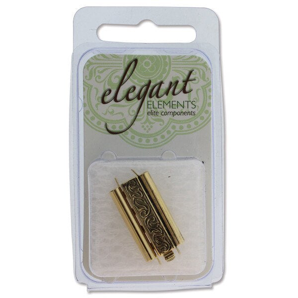 Beadslide Clasp 10x24mm - Swirl Design - Antique Gold