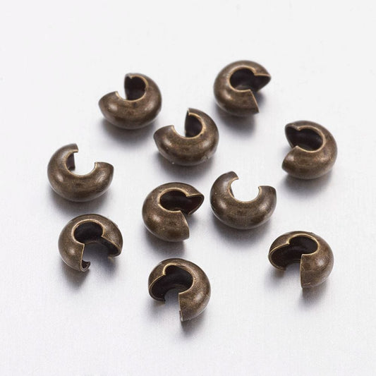 3mm Antique Brass Crimp Covers x 25
